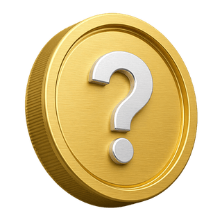 Pièce en or 3D ornée d'un point d'interrogation, élément décoratif figurant sur la page FAQ